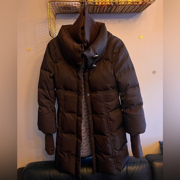 Chocolate Brown Down Filled High Neck Parka with Rear Bow - Picture 1 of 12
